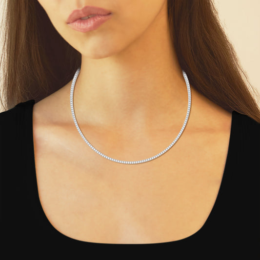 4 Prong Round Tennis Necklace – 14K White Gold, 7.00 ct, Heavyweight