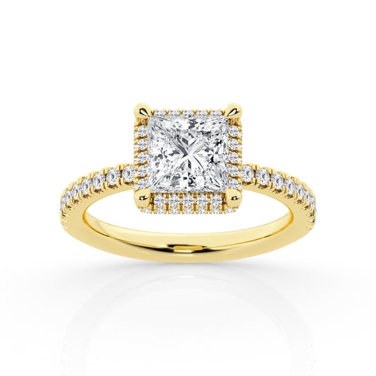 Princess Cut Halo Diamond Ring – 14K Yellow Gold, 3.47 ct