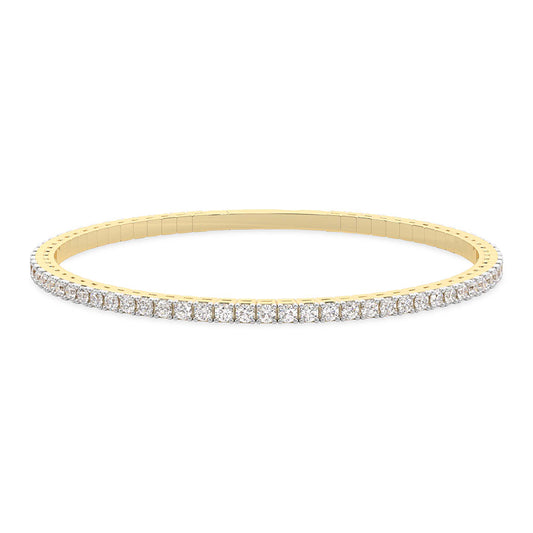 4 Prong Round Flexi Tennis Bangle - 14K yellow Gold, 5.00 ct