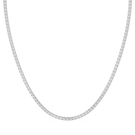 4 Prong Round Tennis Necklace - 14K white Gold, 15.00 ct