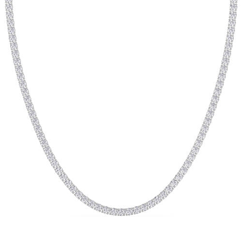 4 Prong Round Tennis Necklace - 14K white Gold, 25.00 ct