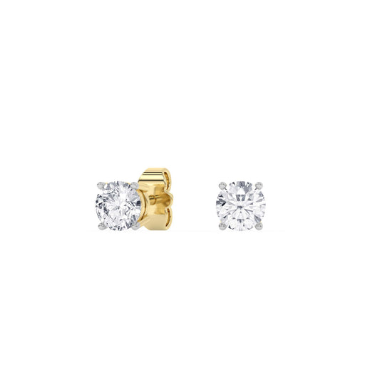 4 Prong Round Studs - 14K yellow Gold, 1.00 ct