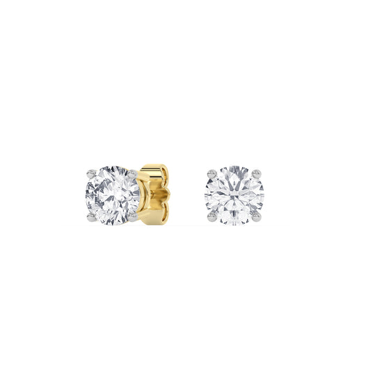 4 Prong Round Studs - 14K yellow Gold, 2.00 ct