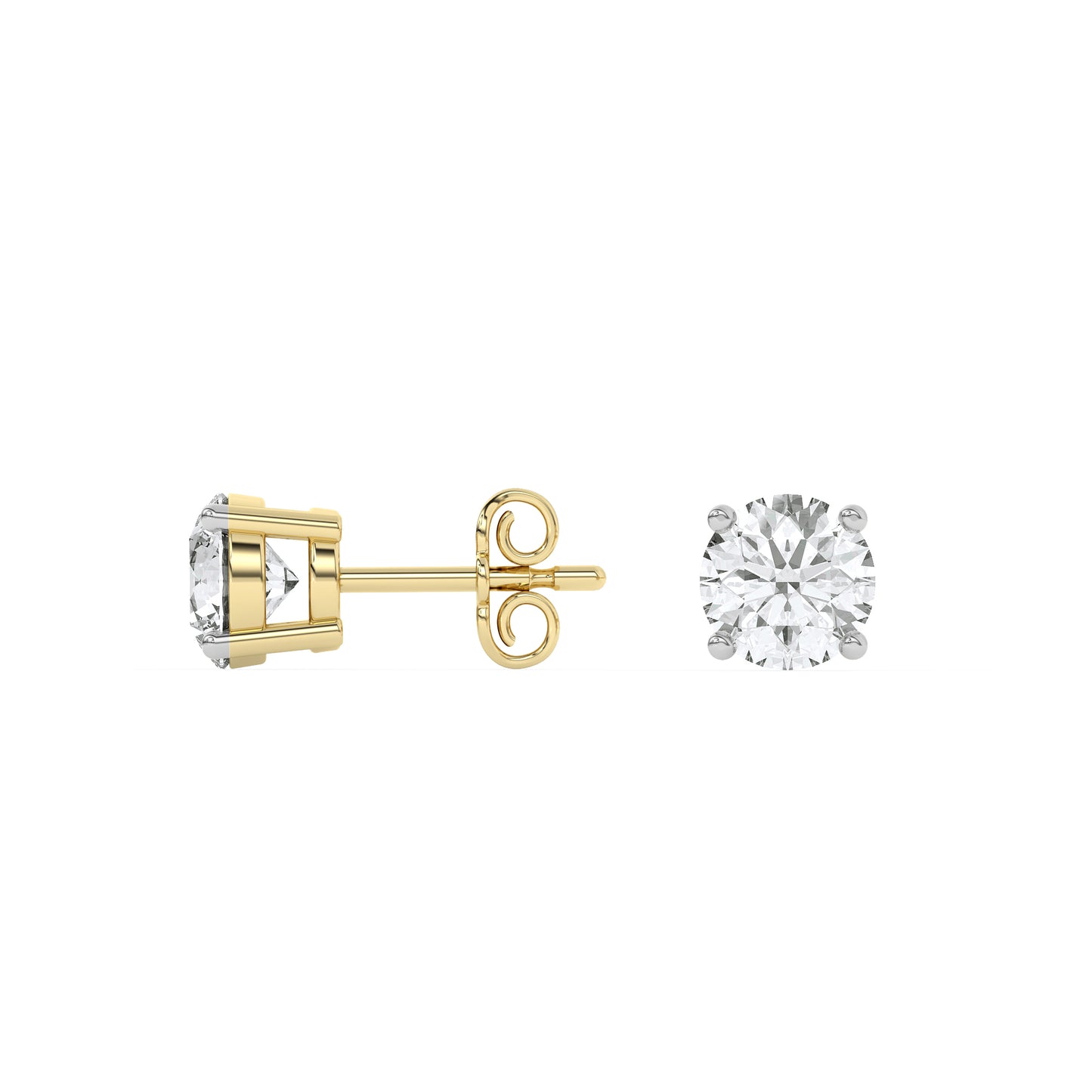4 Prong Round Studs - 14K yellow Gold, 2.00 ct