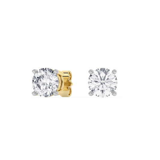 4 Prong Round Studs - 14K yellow Gold, 3.00 ct