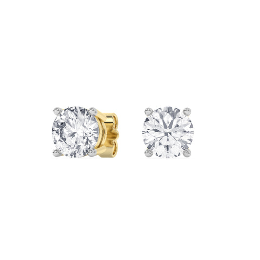 4 Prong Round Studs - 14K yellow Gold, 4.00 ct