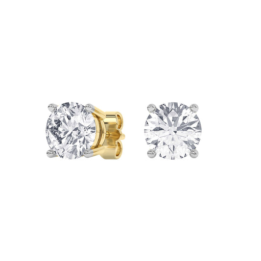 4 Prong Round Studs - 14K yellow Gold, 5.00 ct
