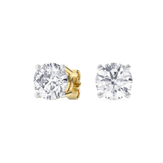 4 Prong Round Studs - 14K yellow Gold, 6.00 ct